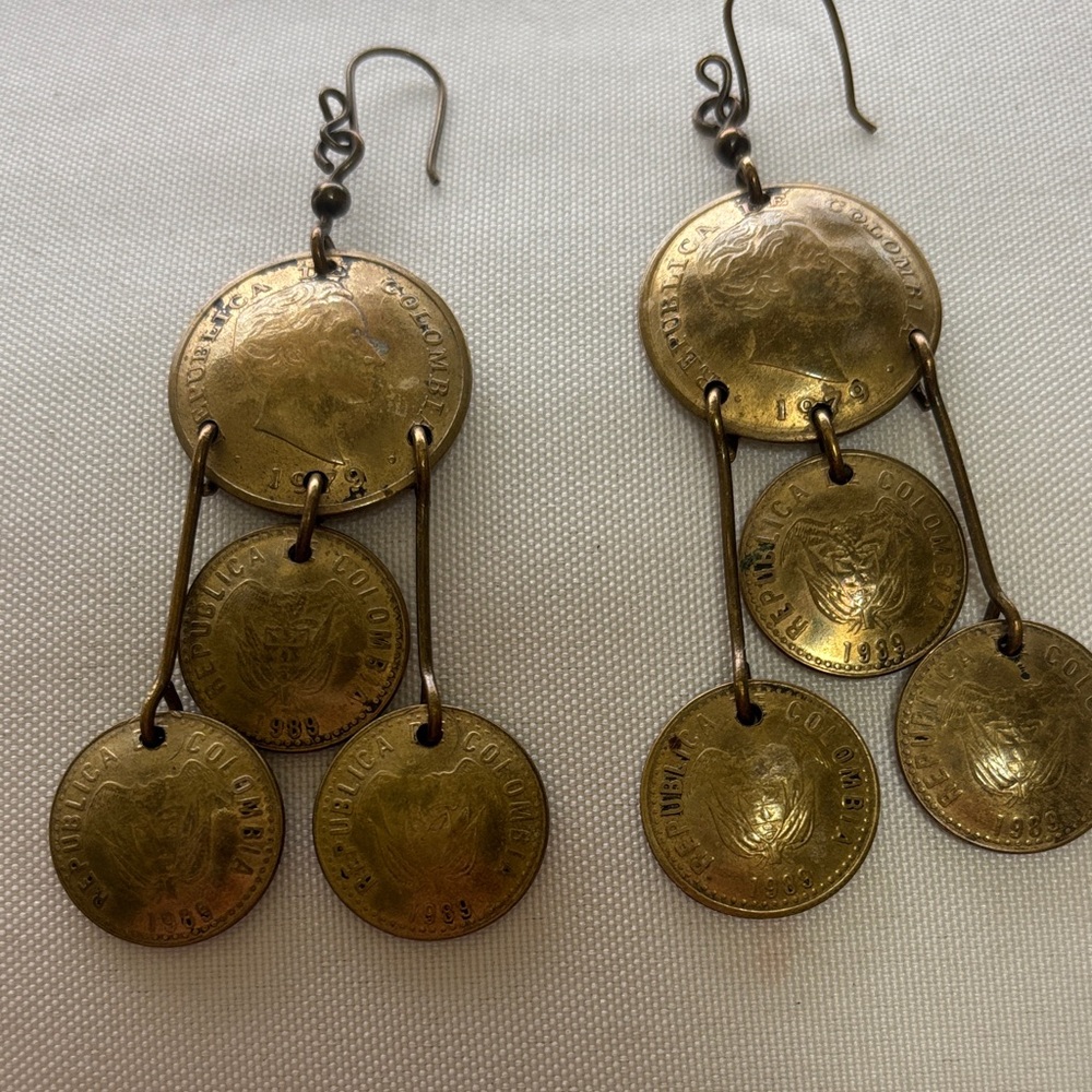 Vintage-Columbia Gold Coin Dangle Earrings - Women Jewelry dated 1979, 1989
